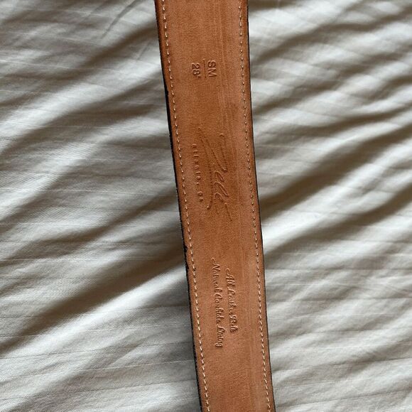 Zelé Atlanta Navy Embossed Leather Belt Silver Buckle Cowhide Lining 28 Small - Picture 4 of 10